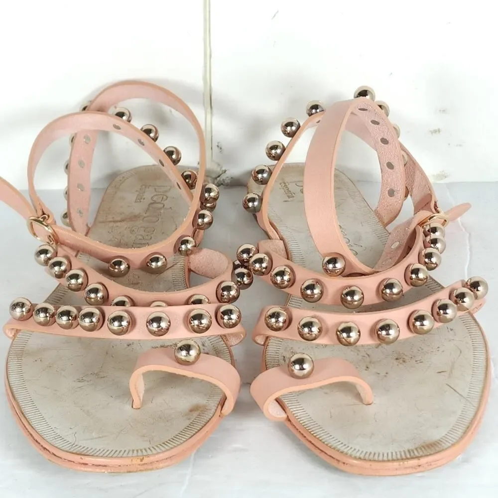 Pedro Garcia Women's Enrica EU39 US8,5 Pink Leather Studded Embellished Sandals